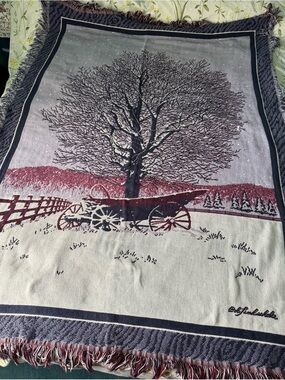 Bob Timberlake Woven Tree & Wagon Throw Blanket in Maroon and Gray